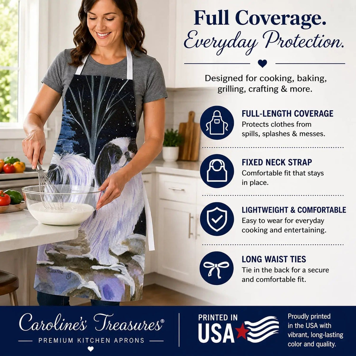 Kitchen Apron | Bib Style Unisex | 27"W x 30"H | Starry Night Japanese Chin