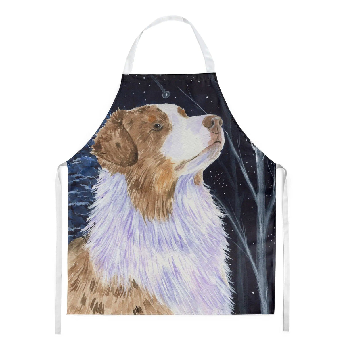 Kitchen Apron | Bib Style Unisex | 27"W x 30"H | Starry Night Australian Shepherd (Style 3)