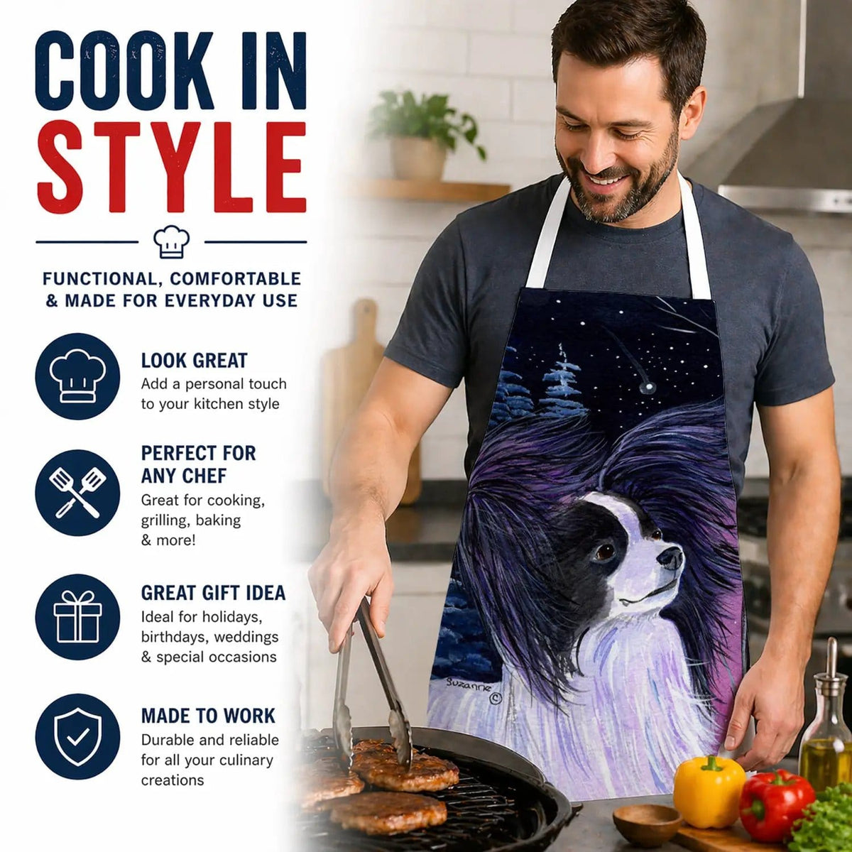 Kitchen Apron | Bib Style Unisex | 27"W x 30"H | Starry Night Papillon (Style 2)