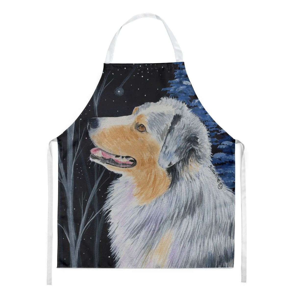 Kitchen Apron | Bib Style Unisex | 27"W x 30"H | Starry Night Australian Shepherd (Style 2)