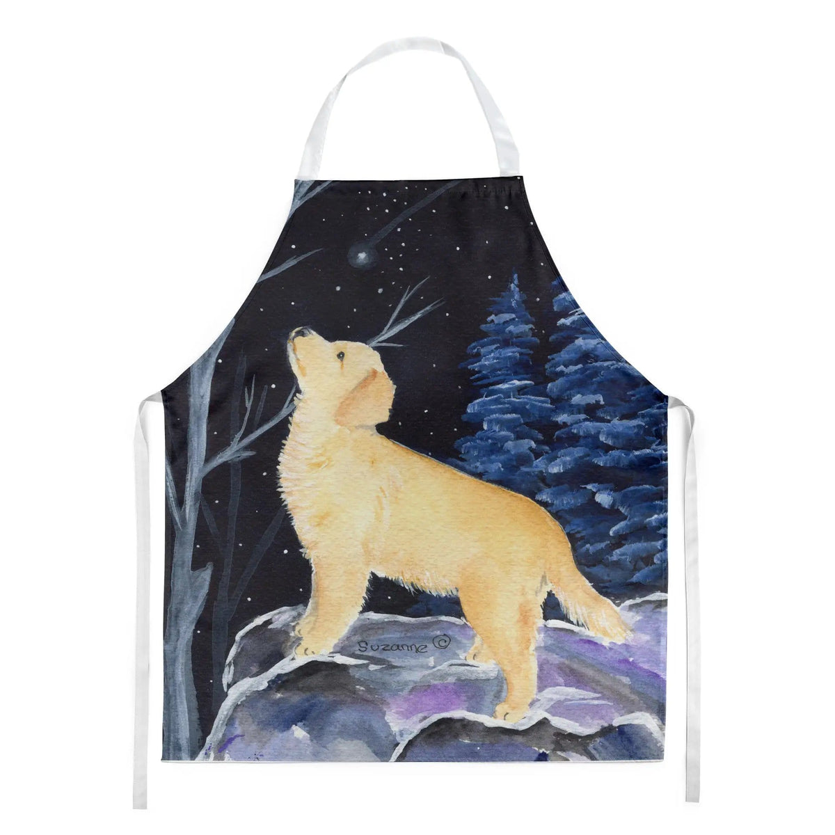 Kitchen Apron | Bib Style Unisex | 27"W x 30"H | Starry Night Golden Retriever