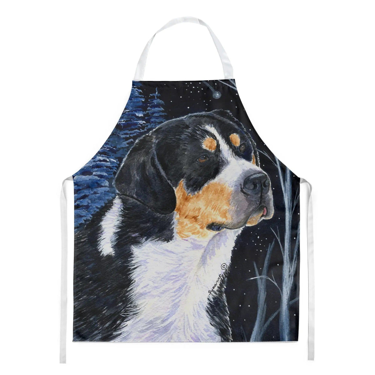 Kitchen Apron | Bib Style Unisex | 27"W x 30"H | Starry Night Bernese Mountain Dog