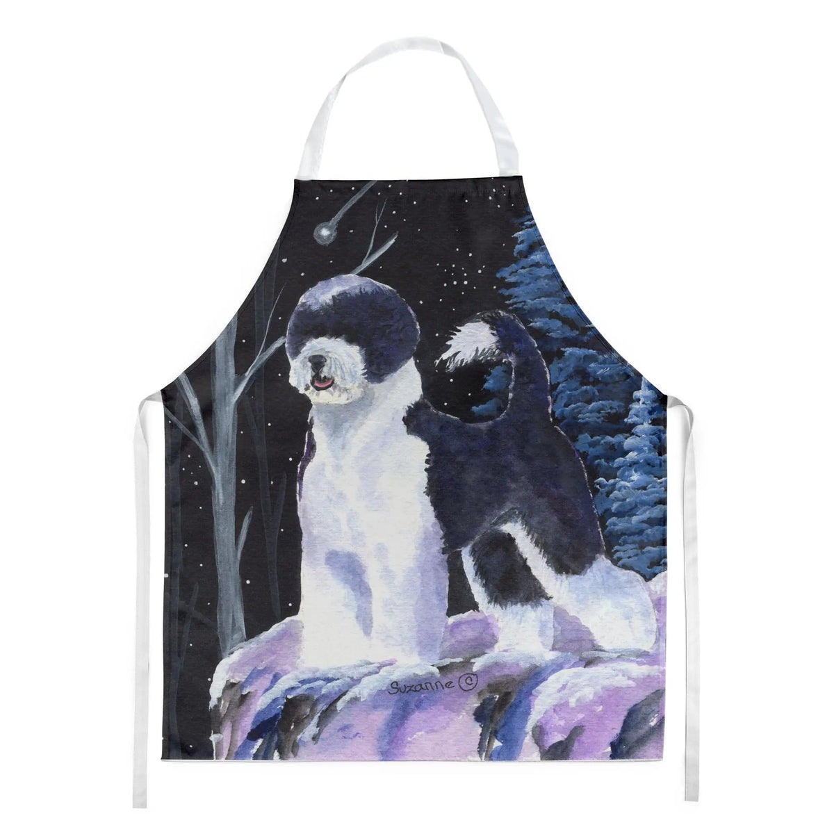 Kitchen Apron | Bib Style Unisex | 27"W x 30"H | Starry Night Portuguese Water Dog