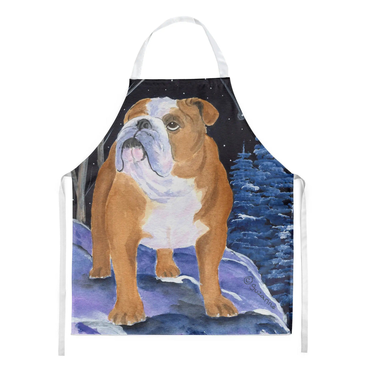 Kitchen Apron | Bib Style Unisex | 27"W x 30"H | Starry Night English Bulldog