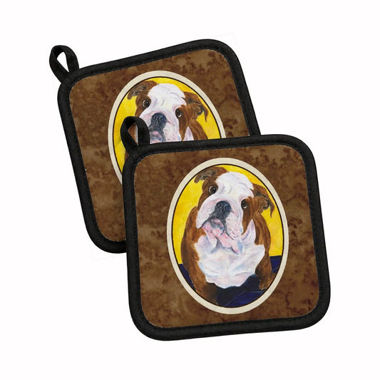 Pot Holder Set of 2 | Heat Resistant Quilted Hot Pads | 7.5 x 7.5 Inch | English Bulldog (Style 2)