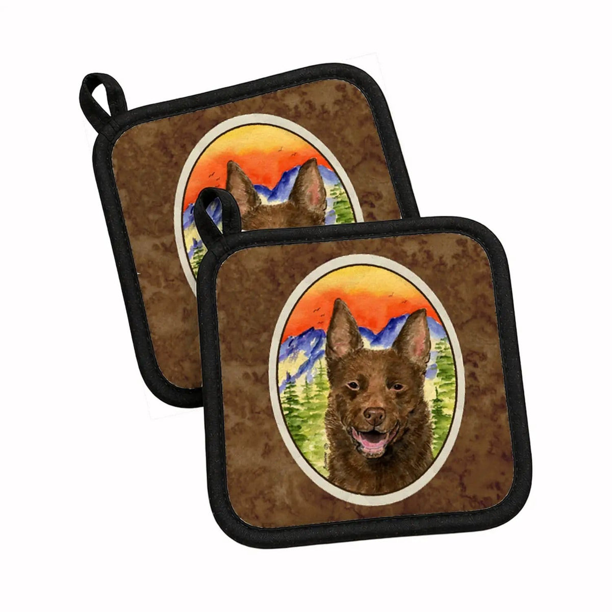 Pot Holder Set of 2 | Heat Resistant Quilted Hot Pads | 7.5 x 7.5 Inch | Australian Kelpie