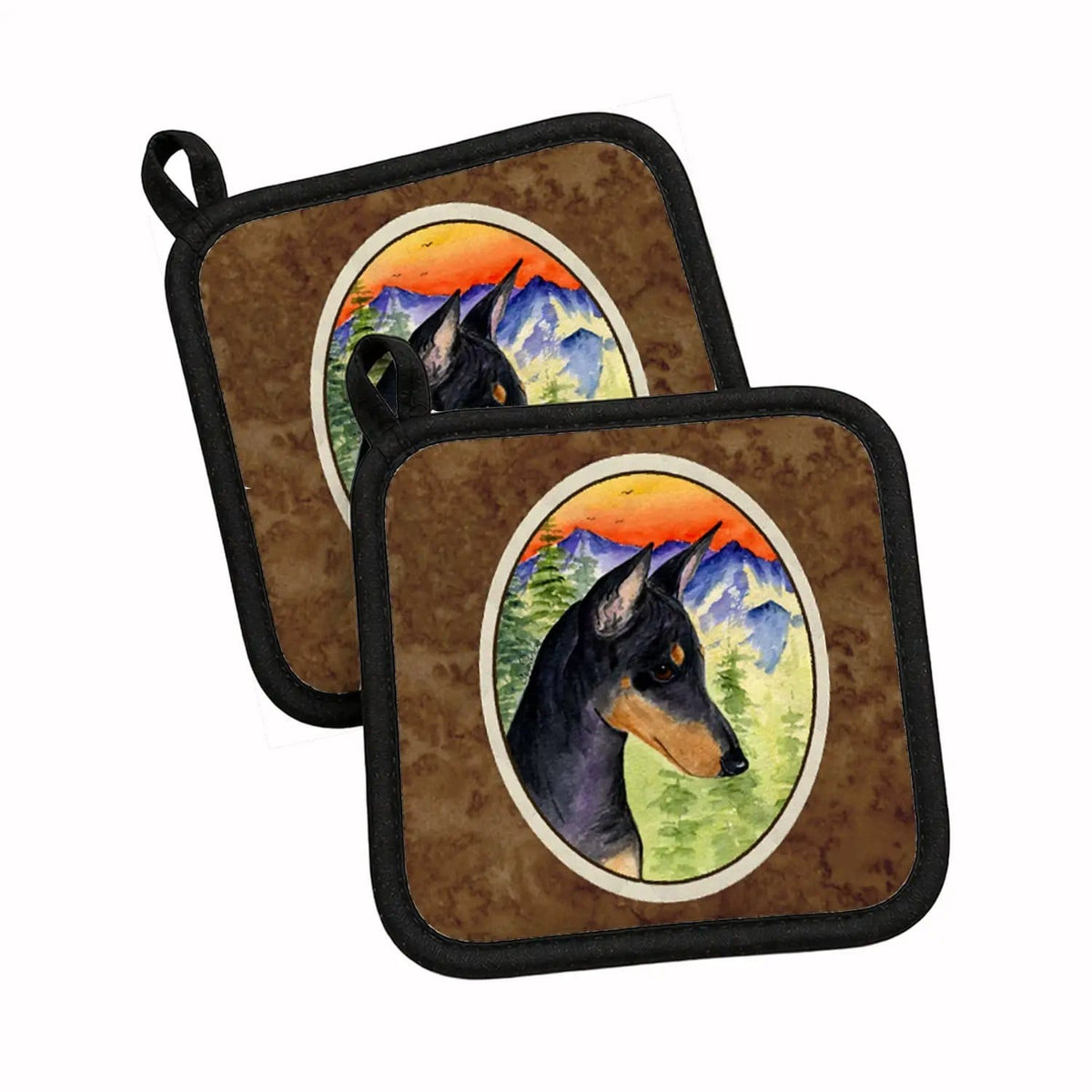 Pot Holder Set of 2 | Heat Resistant Quilted Hot Pads | 7.5 x 7.5 Inch | Manchester Terrier (Style 4)