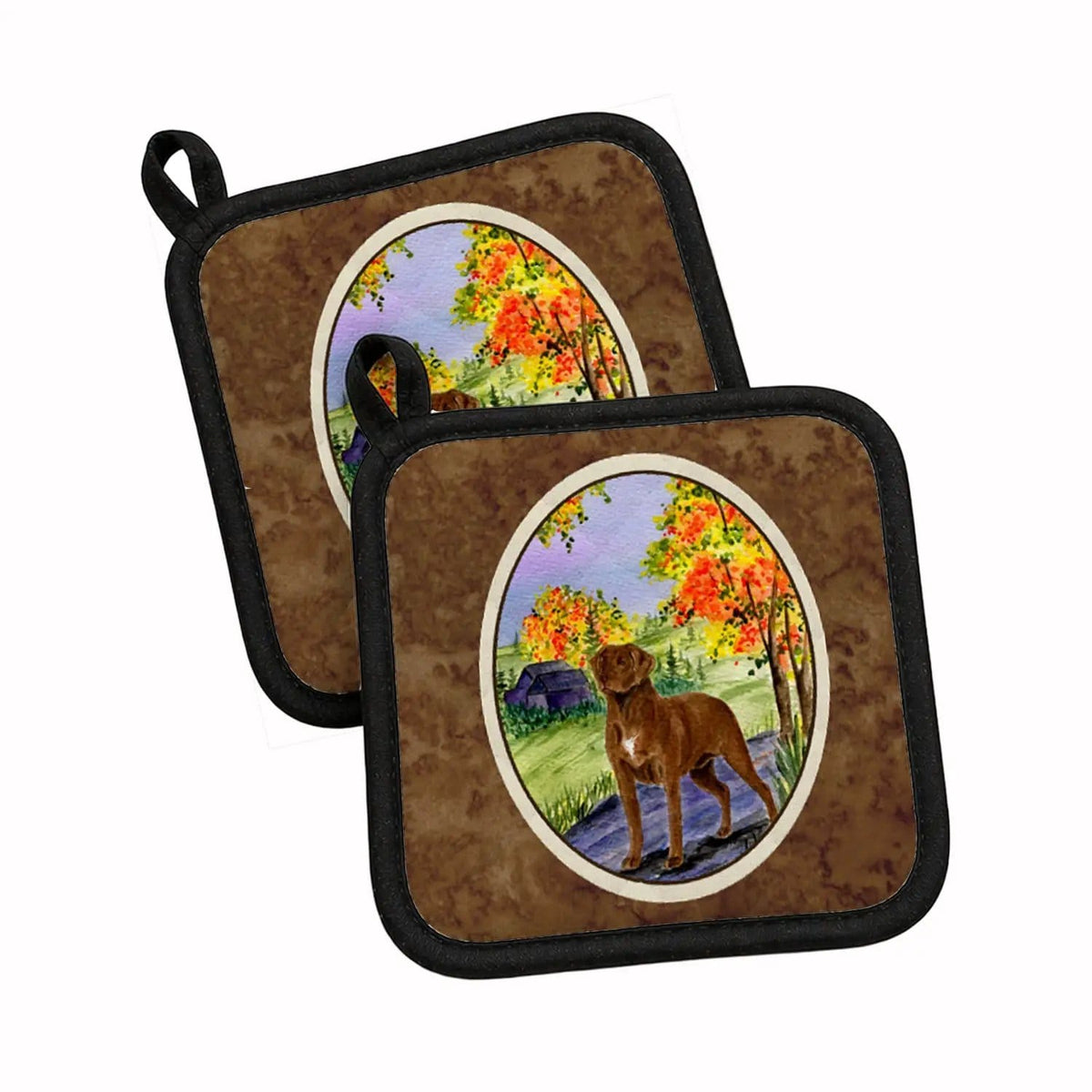 Pot Holder Set of 2 | Heat Resistant Quilted Hot Pads | 7.5 x 7.5 Inch | Chesapeake Bay Retriever (Style 6)