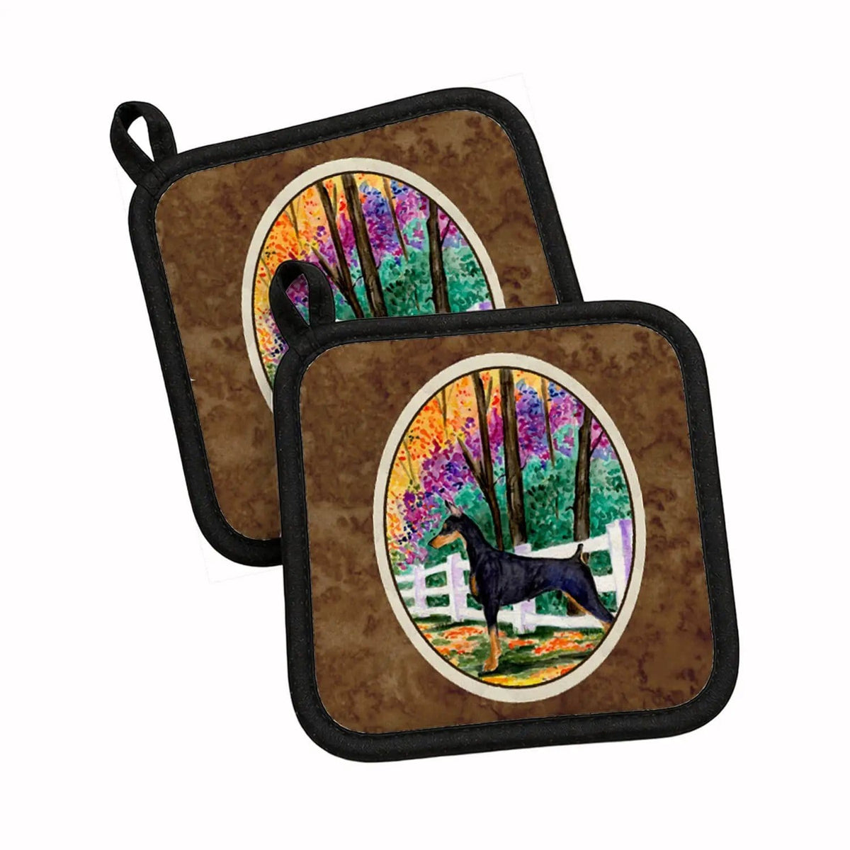 Pot Holder Set of 2 | Heat Resistant Quilted Hot Pads | 7.5 x 7.5 Inch | Doberman (Style 7)