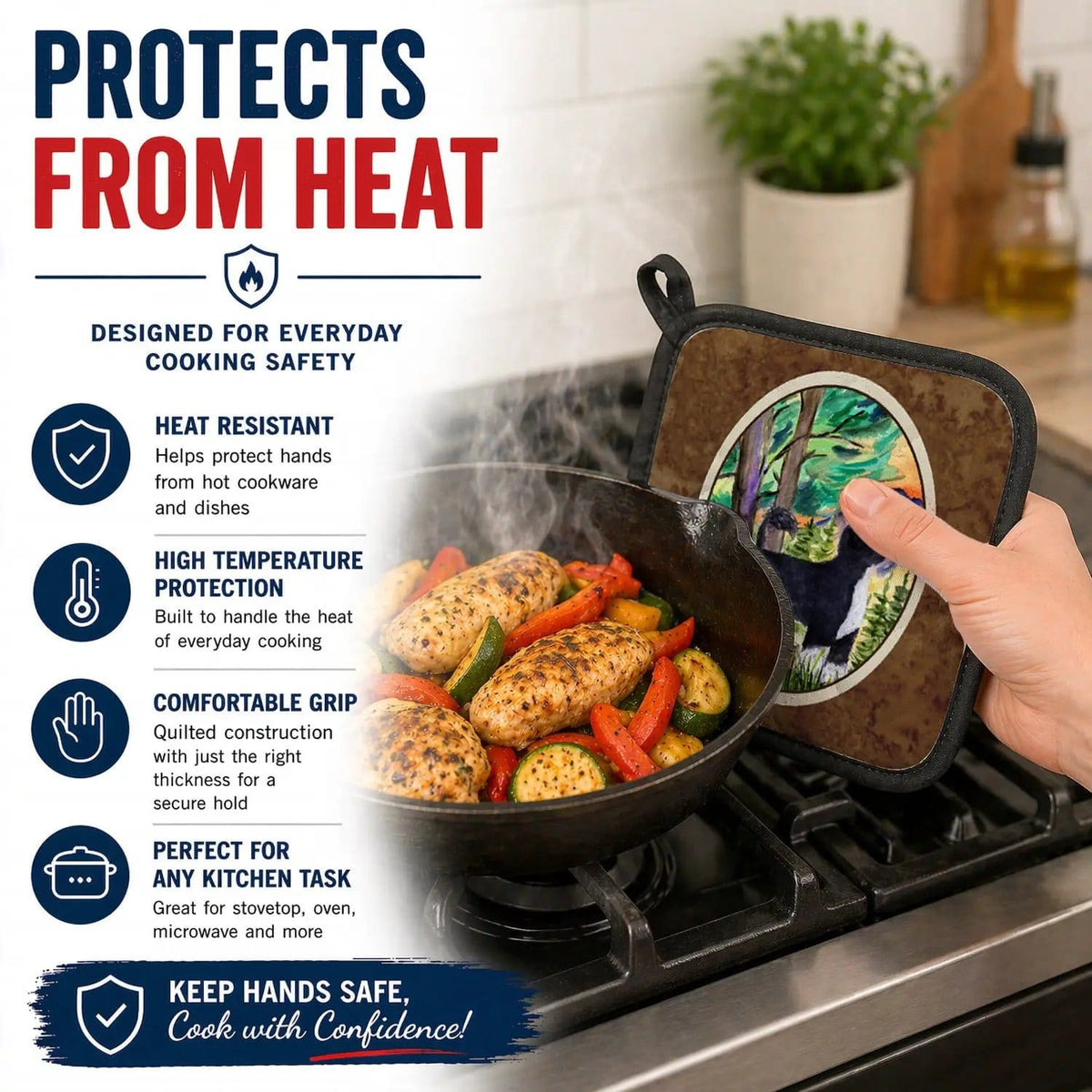 Pot Holder Set of 2 | Heat Resistant Quilted Hot Pads | 7.5 x 7.5 Inch | Portuguese Water Dog (Style 5)