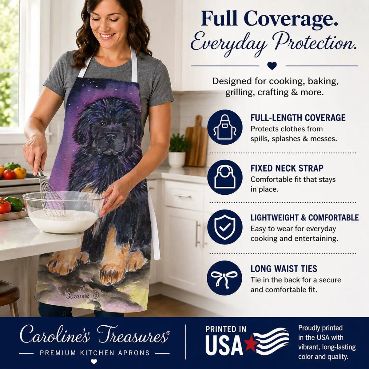 Kitchen Apron | Bib Style Unisex | 27"W x 30"H | Starry Night Tibetan Mastiff