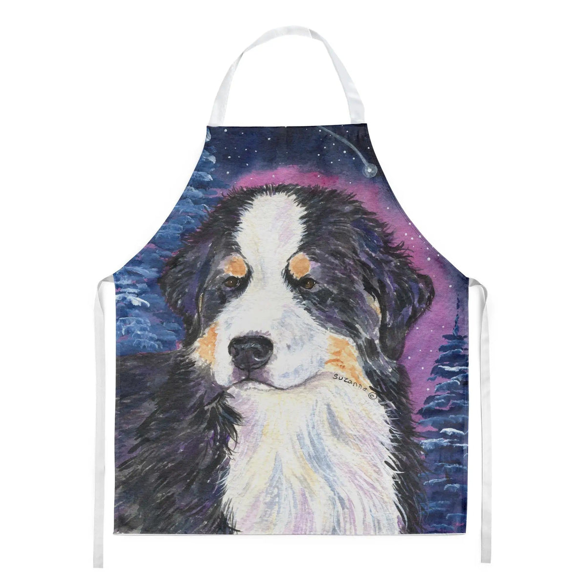 Kitchen Apron | Bib Style Unisex | 27"W x 30"H | Starry Night Bernese Mountain Dog (Style 2)