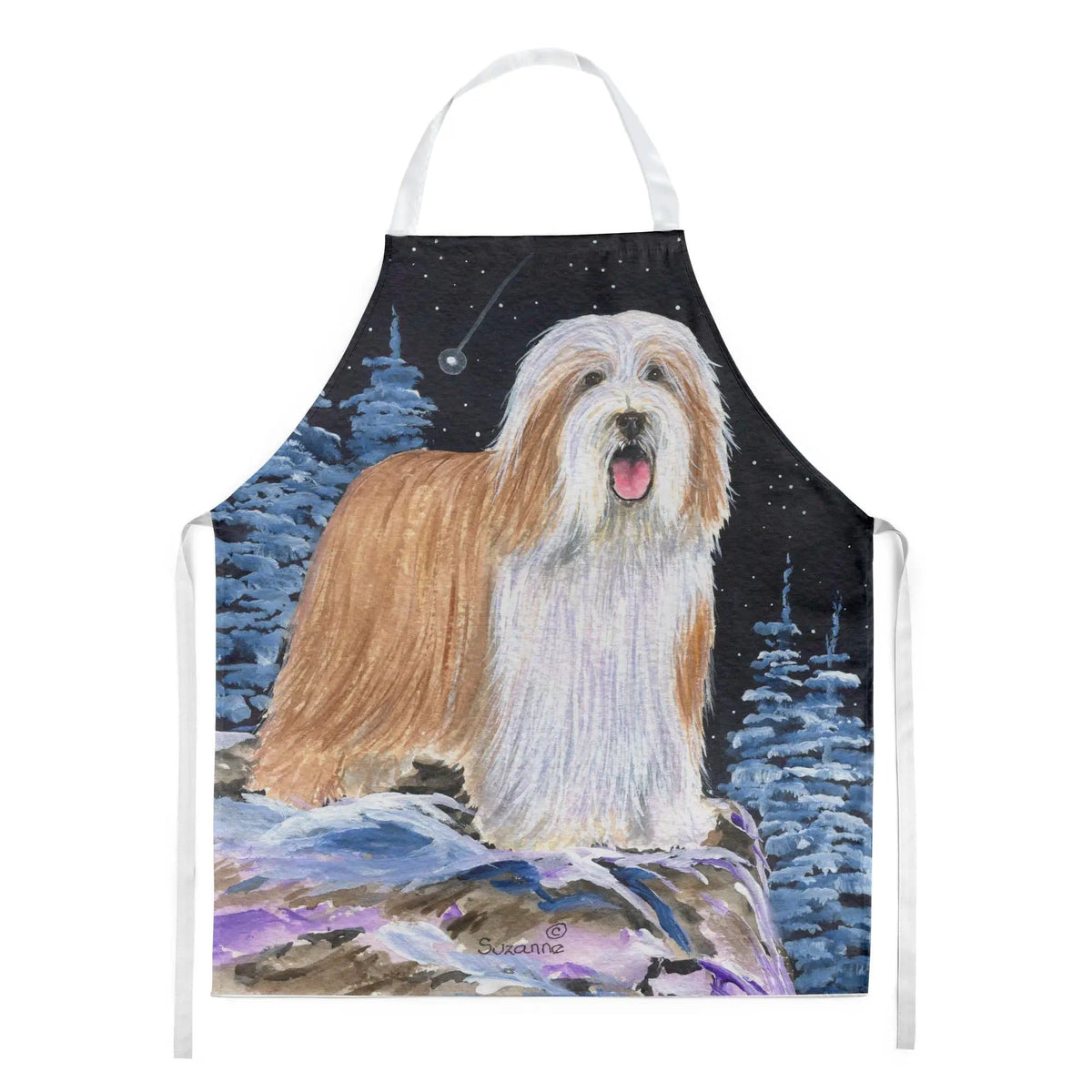Kitchen Apron | Bib Style Unisex | 27"W x 30"H | Starry Night Bearded Collie