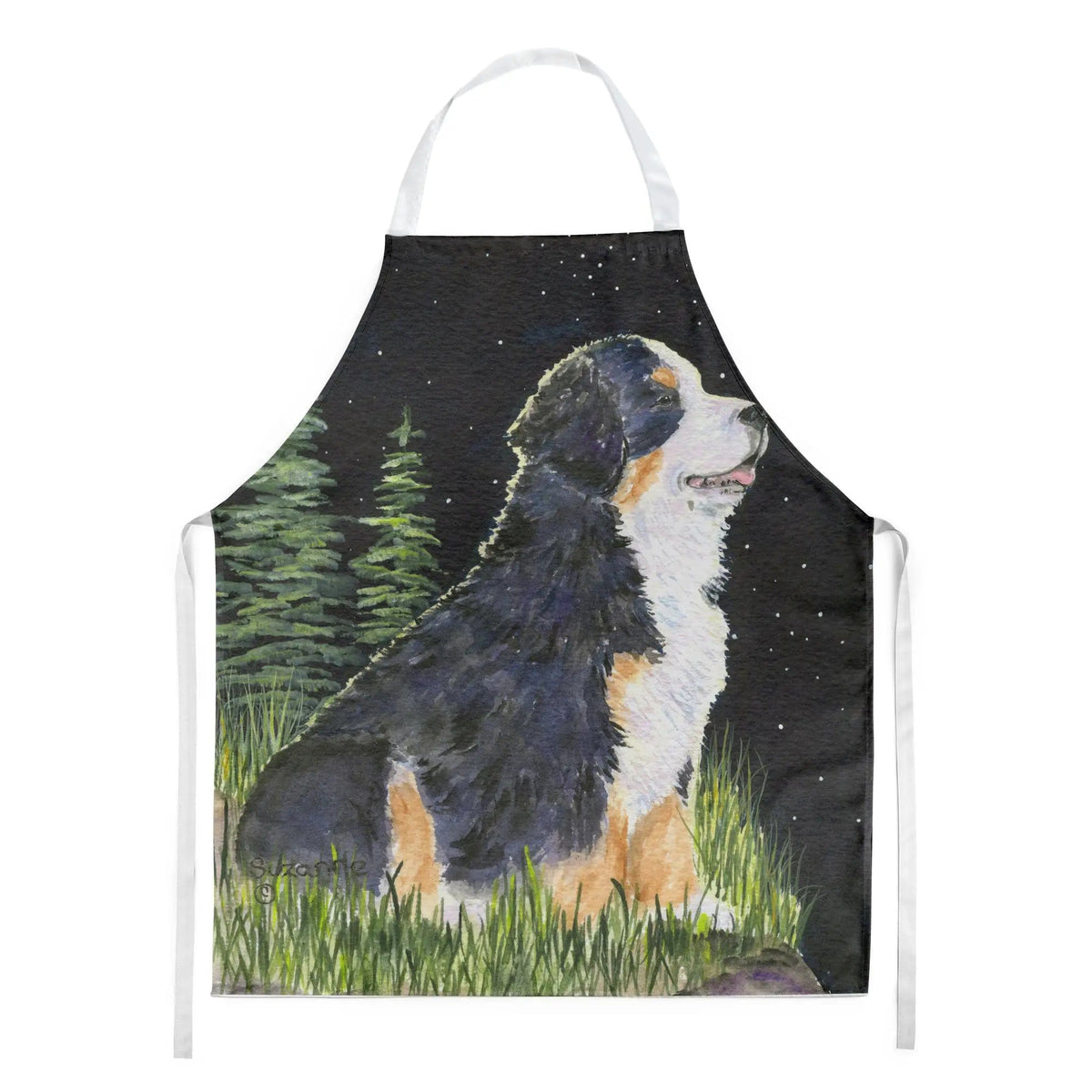 Kitchen Apron | Bib Style Unisex | 27"W x 30"H | Starry Night Bernese Mountain Dog (Style 4)
