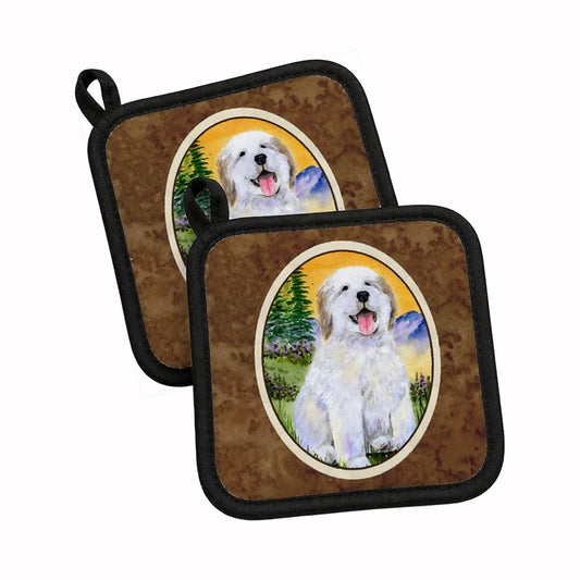 Pot Holder Set of 2 | Heat Resistant Quilted Hot Pads | 7.5 x 7.5 Inch | Great Pyrenees