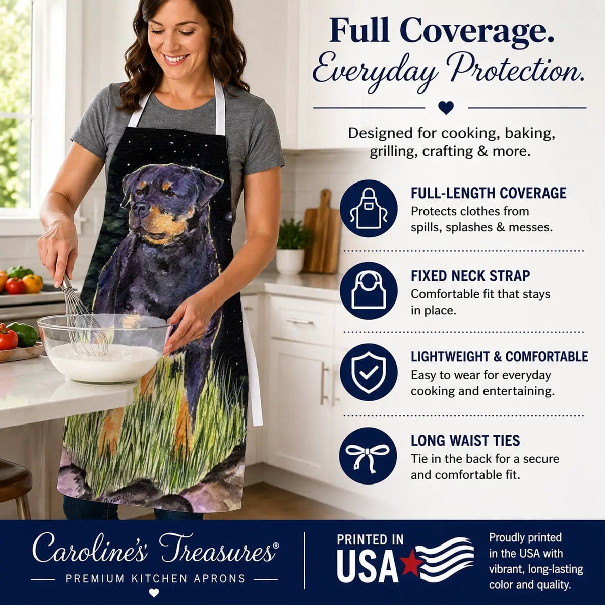 Kitchen Apron | Bib Style Unisex | 27"W x 30"H | Starry Night Rottweiler