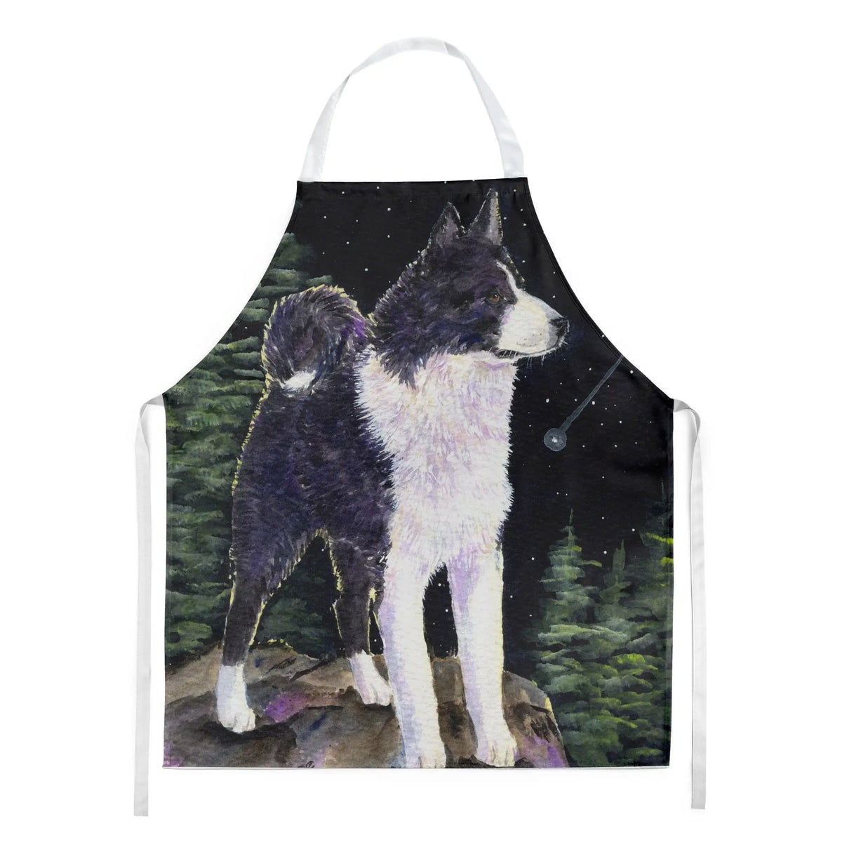 Kitchen Apron | Bib Style Unisex | 27"W x 30"H | Starry Night Karelian Bear Dog