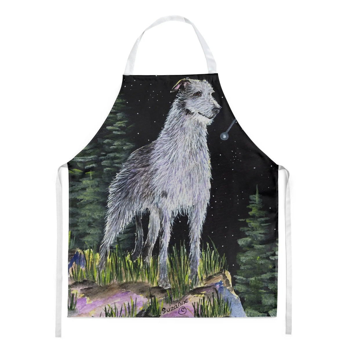 Kitchen Apron | Bib Style Unisex | 27"W x 30"H | Starry Night Scottish Deerhound