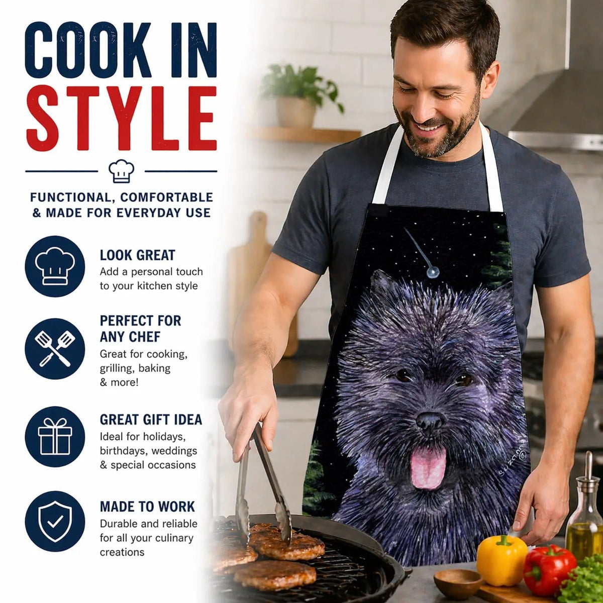 Kitchen Apron | Bib Style Unisex | 27"W x 30"H | Starry Night Cairn Terrier (Style 2)