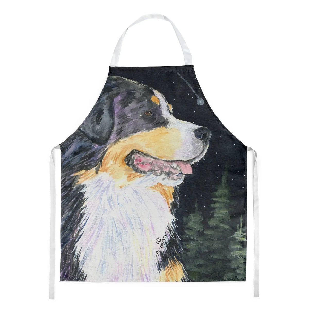 Kitchen Apron | Bib Style Unisex | 27"W x 30"H | Starry Night Bernese Mountain Dog (Style 3)