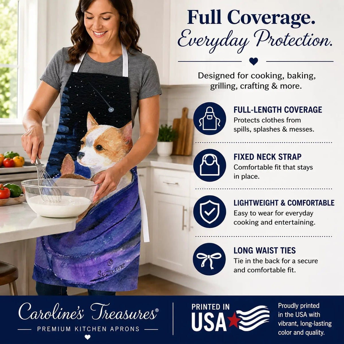 Kitchen Apron | Bib Style Unisex | 27"W x 30"H | Starry Night Chihuahua (Style 4)