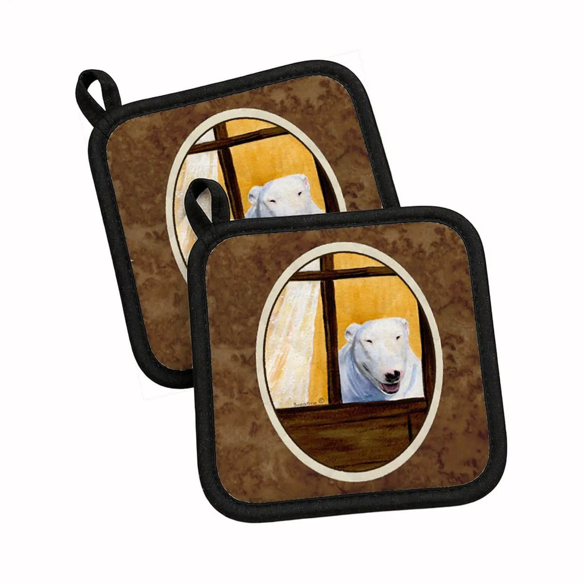 Pot Holder Set of 2 | Heat Resistant Quilted Hot Pads | 7.5 x 7.5 Inch | Bull Terrier