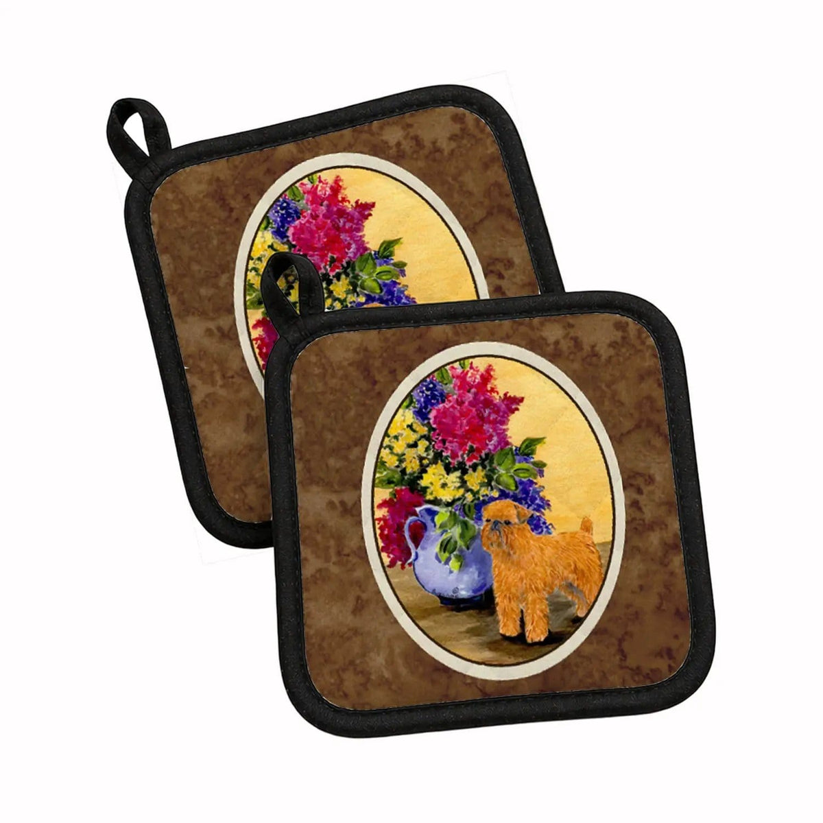 Pot Holder Set of 2 | Heat Resistant Quilted Hot Pads | 7.5 x 7.5 Inch | Brussels Griffon