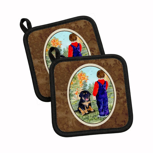 Pot Holder Set of 2 | Heat Resistant Quilted Hot Pads | 7.5 x 7.5 Inch | Tibetan Mastiff