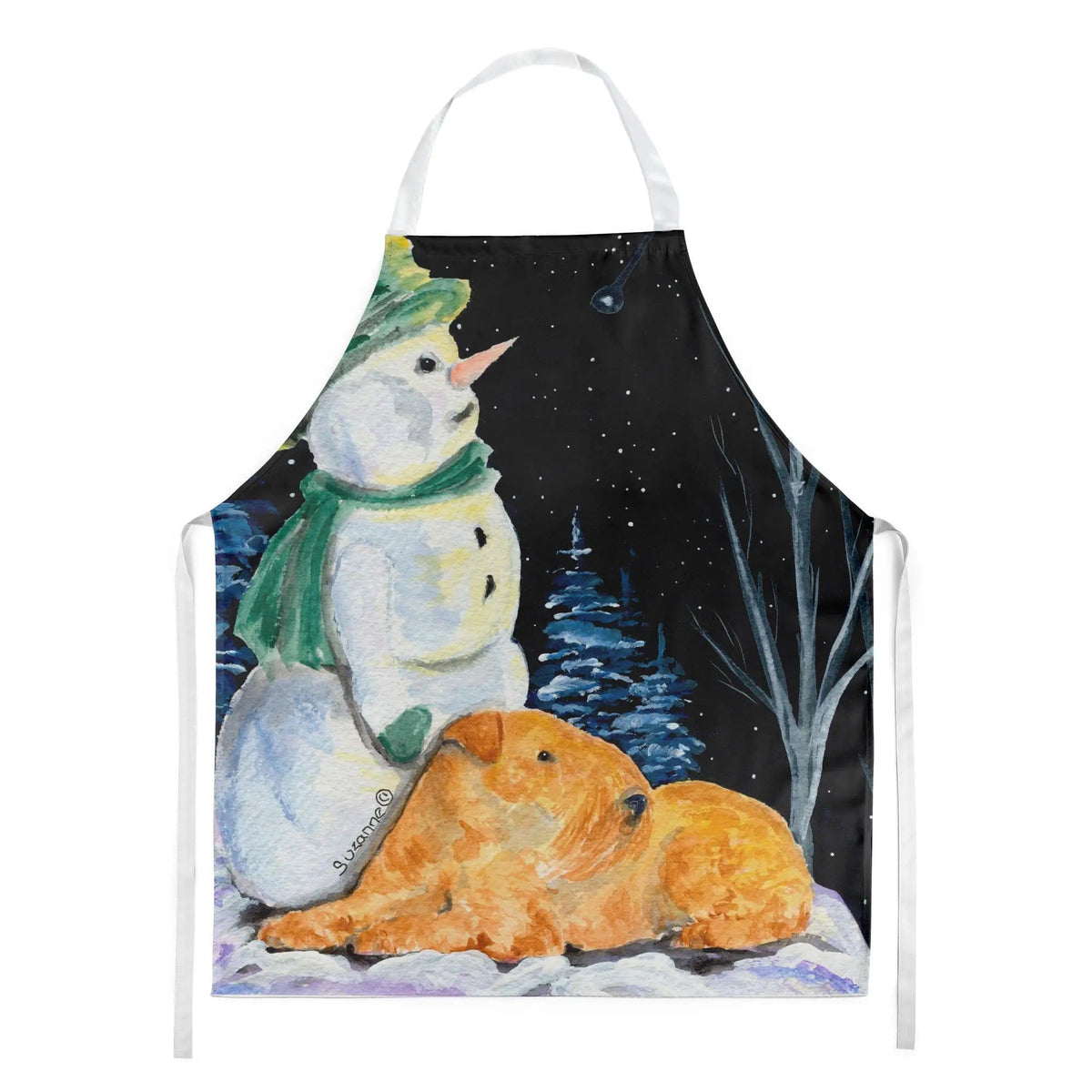 Kitchen Apron | Bib Style Unisex | 27"W x 30"H | Snowman with Lakeland Terrier