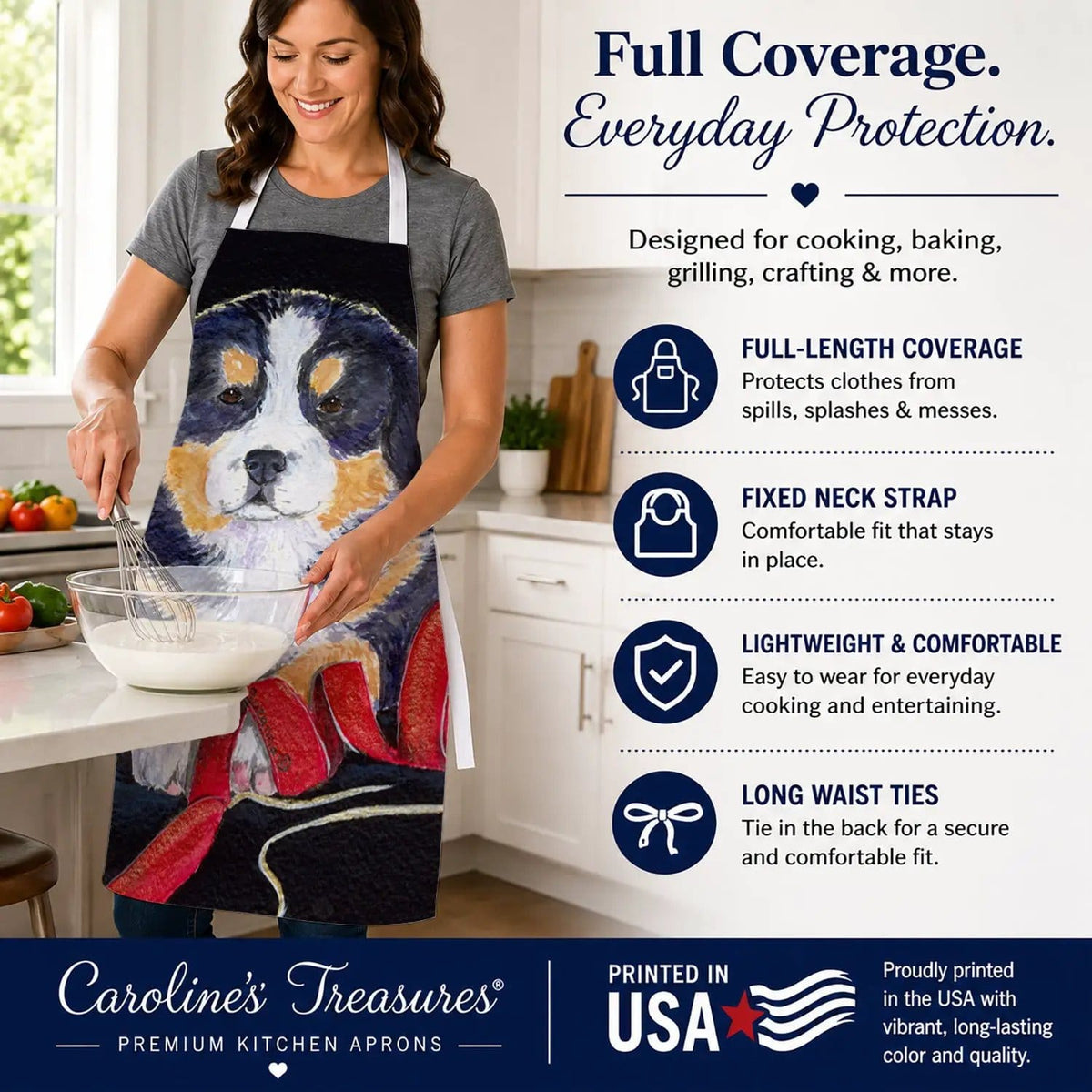 Kitchen Apron | Bib Style Unisex | 27"W x 30"H | Bernese Mountain Dog (Style 5)