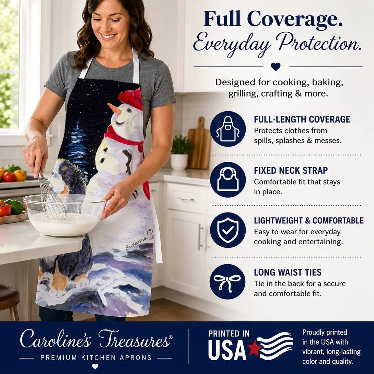 Kitchen Apron | Bib Style Unisex | 27"W x 30"H | Bernese Mountain Dog (Style 2)