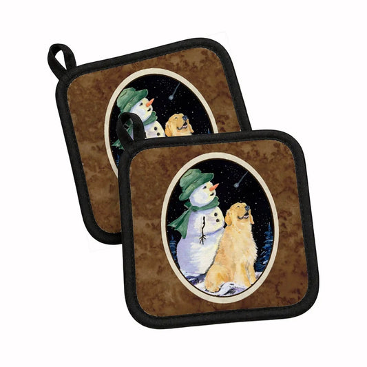 Pot Holder Set of 2 | Heat Resistant Quilted Hot Pads | 7.5 x 7.5 Inch | Golden Retriever (Style 3)