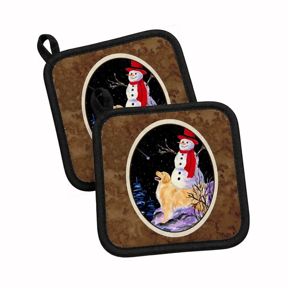 Pot Holder Set of 2 | Heat Resistant Quilted Hot Pads | 7.5 x 7.5 Inch | Golden Retriever (Style 4)