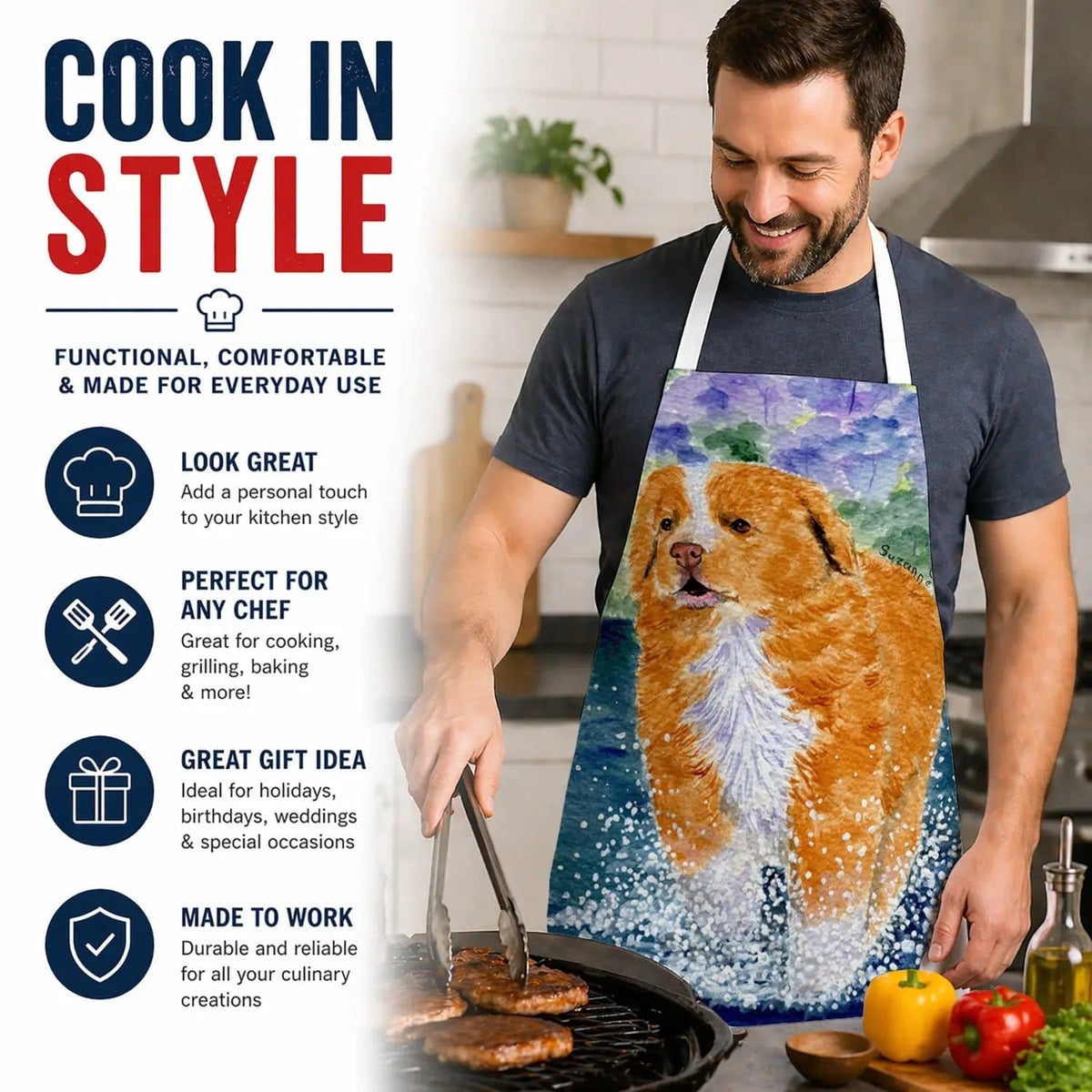 Kitchen Apron | Bib Style Unisex | 27"W x 30"H | Nova Scotia Duck Toller