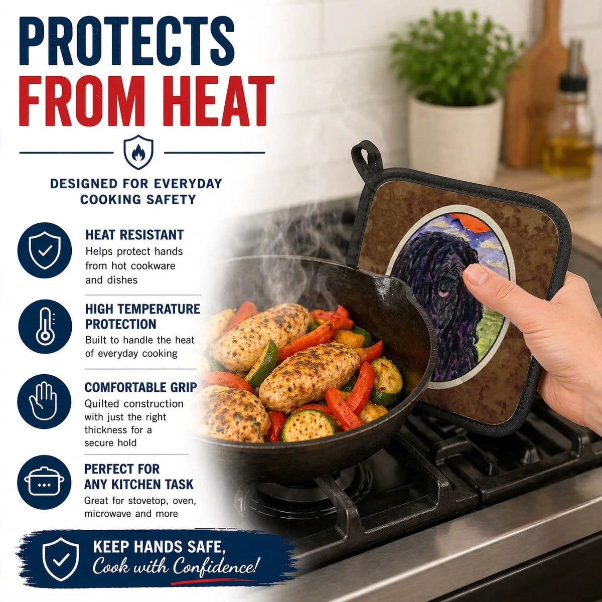 Pot Holder Set of 2 | Heat Resistant Quilted Hot Pads | 7.5 x 7.5 Inch | Puli