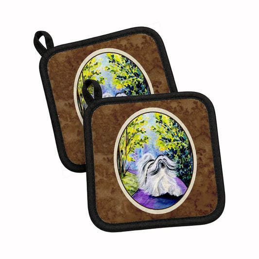 Pot Holder Set of 2 | Heat Resistant Quilted Hot Pads | 7.5 x 7.5 Inch | Tibetan Terrier