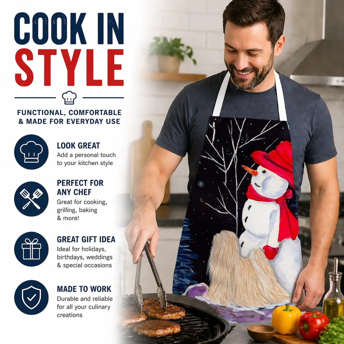 Kitchen Apron | Bib Style Unisex | 27"W x 30"H | Lhasa Apso (Style 2)
