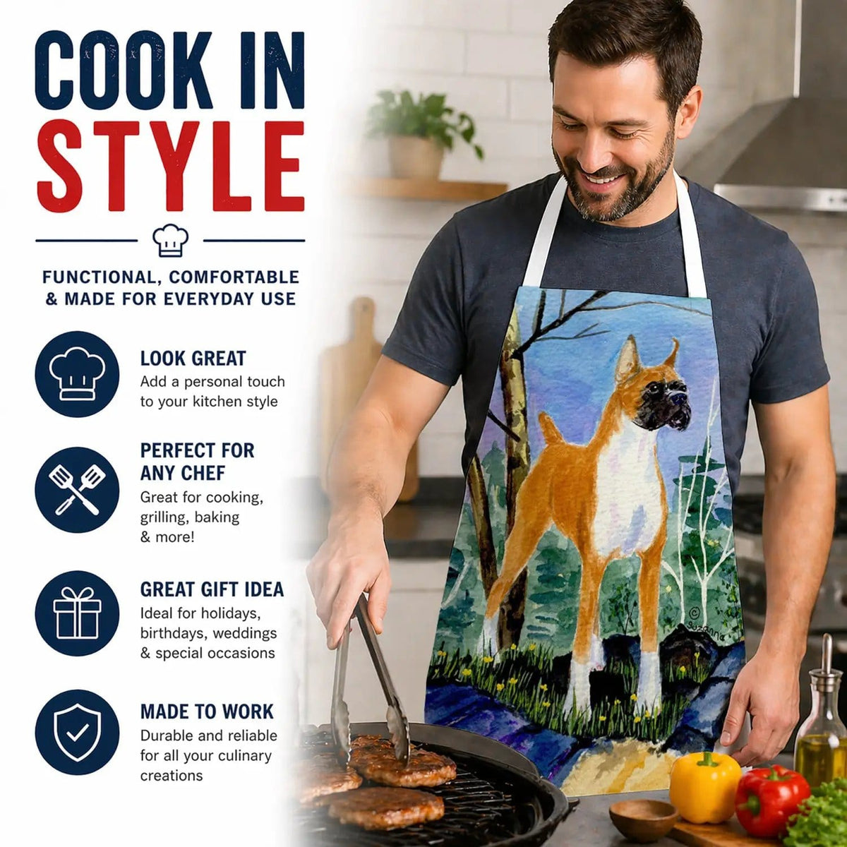 Kitchen Apron | Bib Style Unisex | 27"W x 30"H | Boxer