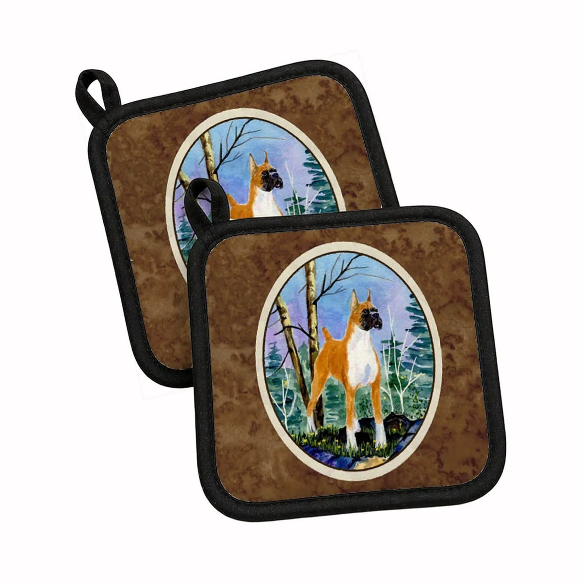 Pot Holder Set of 2 | Heat Resistant Quilted Hot Pads | 7.5 x 7.5 Inch | Boxer