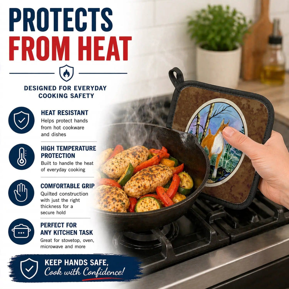 Pot Holder Set of 2 | Heat Resistant Quilted Hot Pads | 7.5 x 7.5 Inch | Boxer