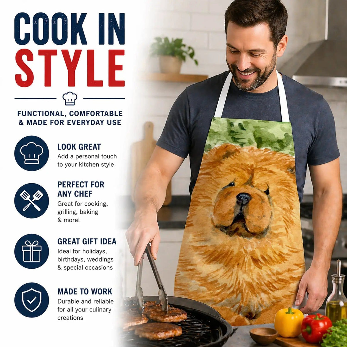 Kitchen Apron | Bib Style Unisex | 27"W x 30"H | Chow Chow (Style 6)