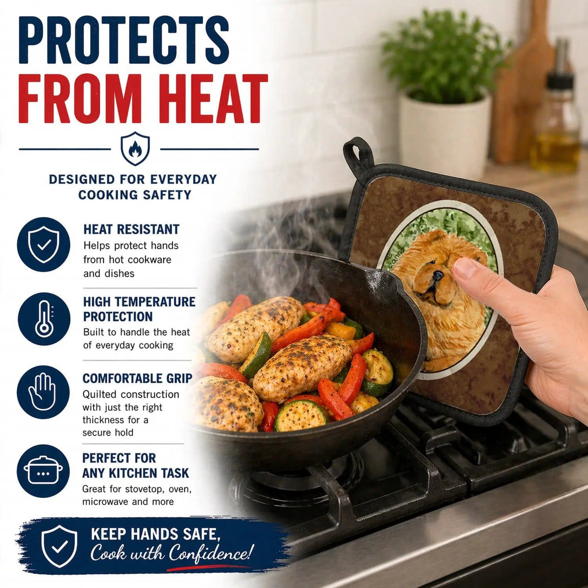 Pot Holder Set of 2 | Heat Resistant Quilted Hot Pads | 7.5 x 7.5 Inch | Chow Chow