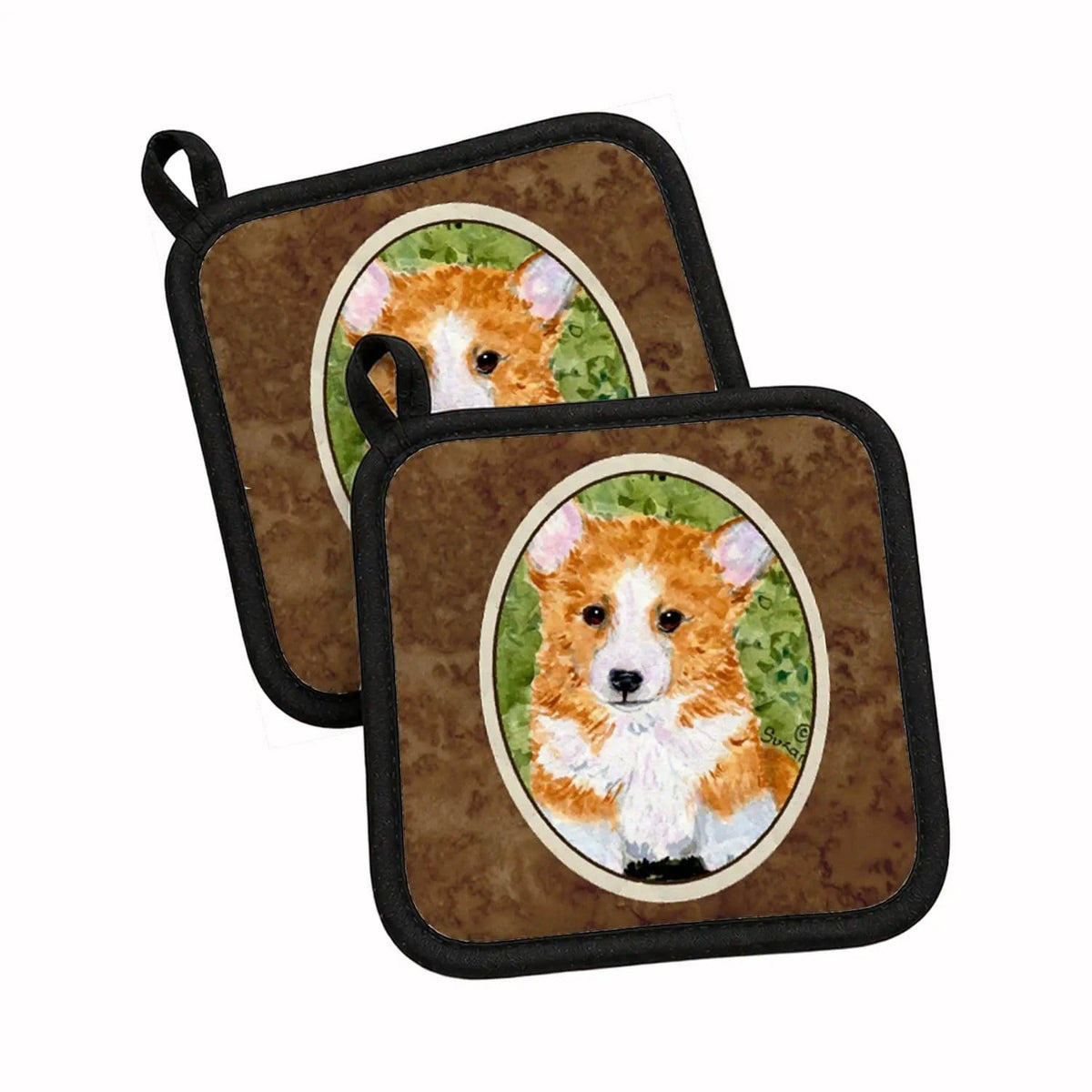 Pot Holder Set of 2 | Heat Resistant Quilted Hot Pads | 7.5 x 7.5 Inch | Corgi (Style 3)