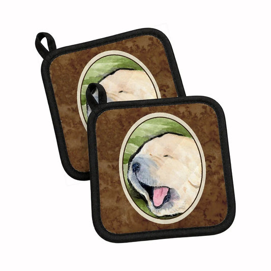 Pot Holder Set of 2 | Heat Resistant Quilted Hot Pads | 7.5 x 7.5 Inch | Golden Retriever (Style 36)