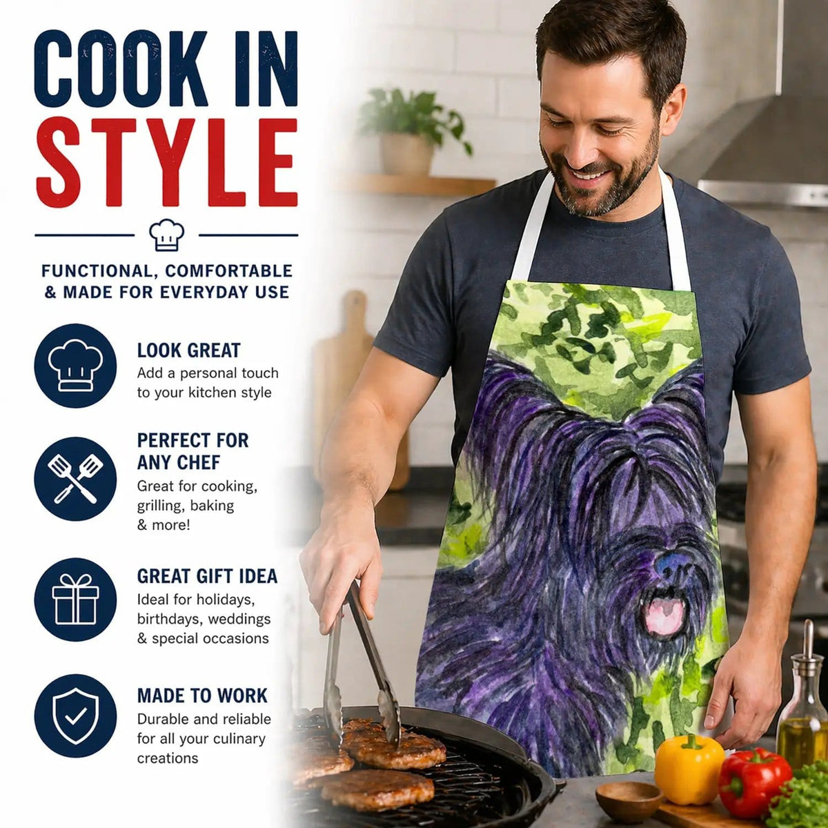 Kitchen Apron | Bib Style Unisex | 27"W x 30"H | Skye Terrier