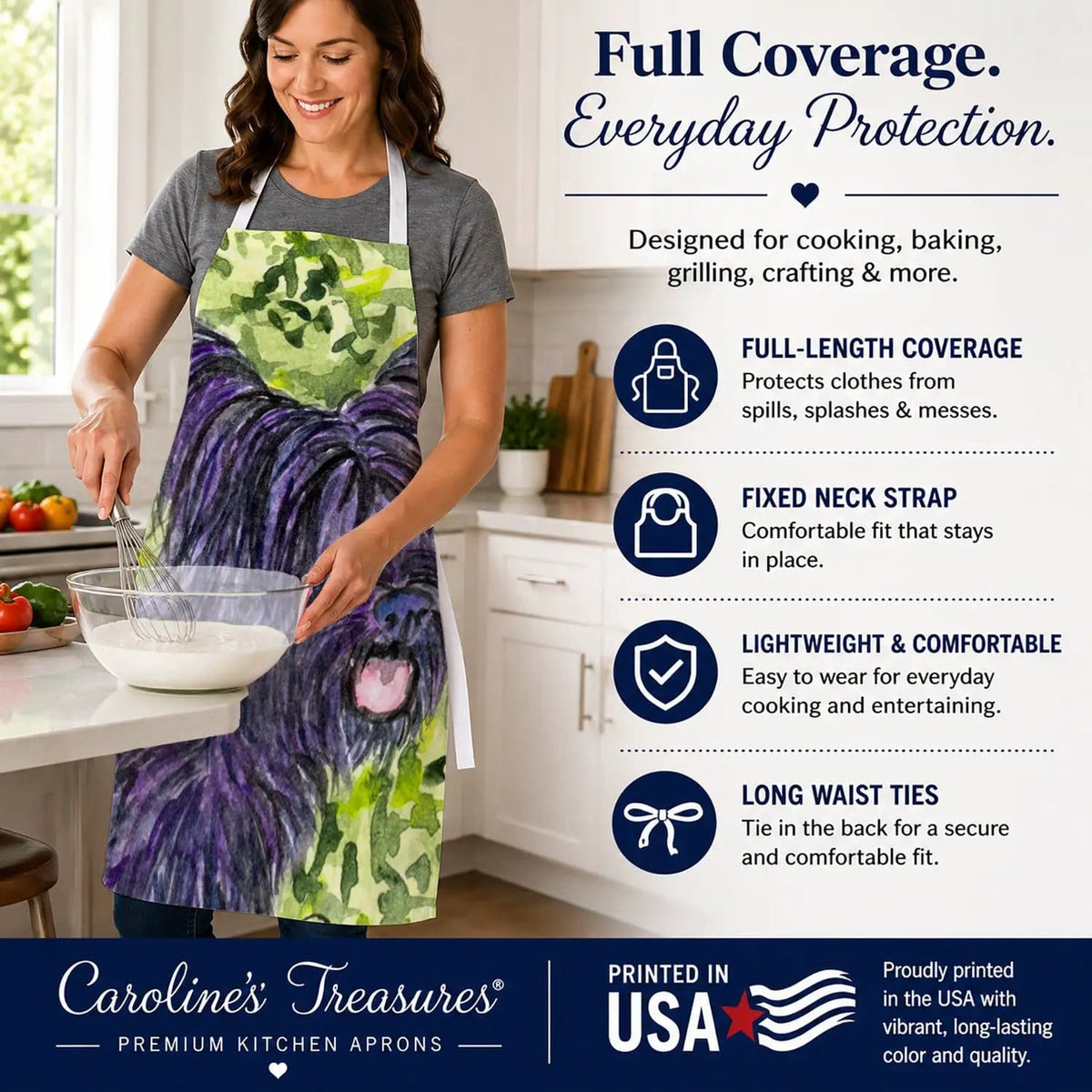 Kitchen Apron | Bib Style Unisex | 27"W x 30"H | Skye Terrier