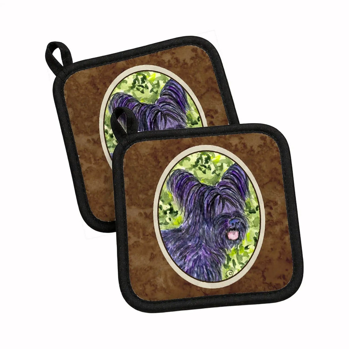 Pot Holder Set of 2 | Heat Resistant Quilted Hot Pads | 7.5 x 7.5 Inch | Skye Terrier