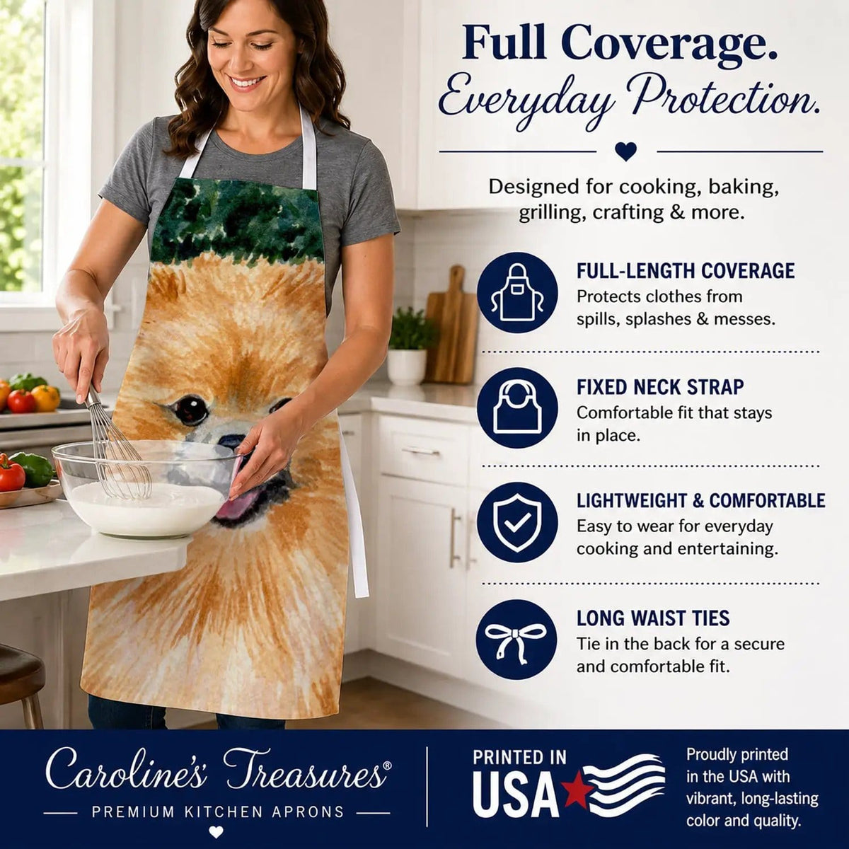 Kitchen Apron | Bib Style Unisex | 27"W x 30"H | Pomeranian (Style 6)