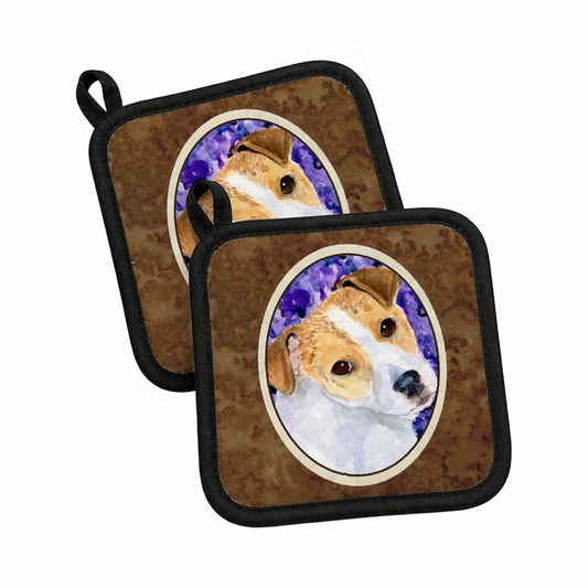 Pot Holder Set of 2 | Heat Resistant Quilted Hot Pads | 7.5 x 7.5 Inch | Jack Russell Terrier