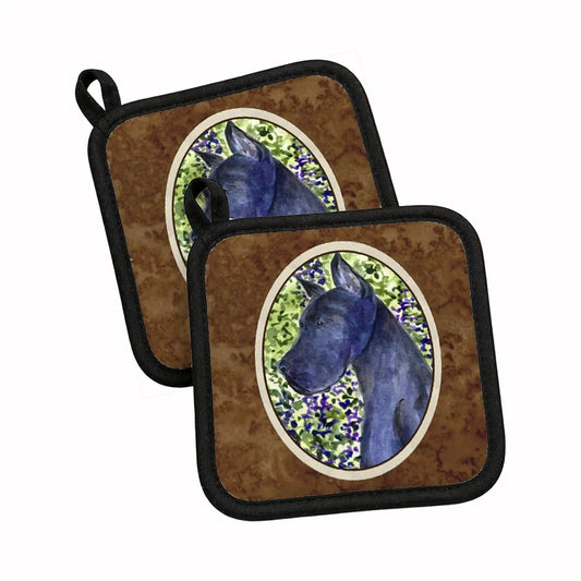 Pot Holder Set of 2 | Heat Resistant Quilted Hot Pads | 7.5 x 7.5 Inch | Great Dane (Style 2)